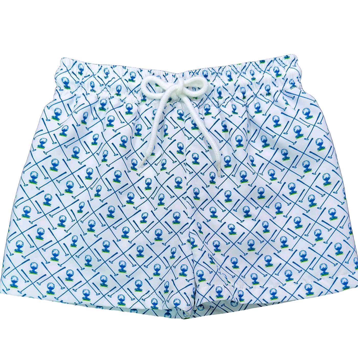 (Custom Design Preorder MOQ 5) Golf Plaid Blue Print Boys Summer Bottom Shorts