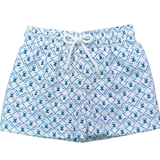 (Custom Design Preorder MOQ 5) Golf Plaid Blue Print Boys Summer Bottom Shorts