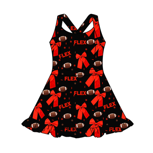(Custom Design Preorder MOQ 5) Team's Football FLEX Bows Black Print Shorts Skirts Girls Summer Yoga Dress