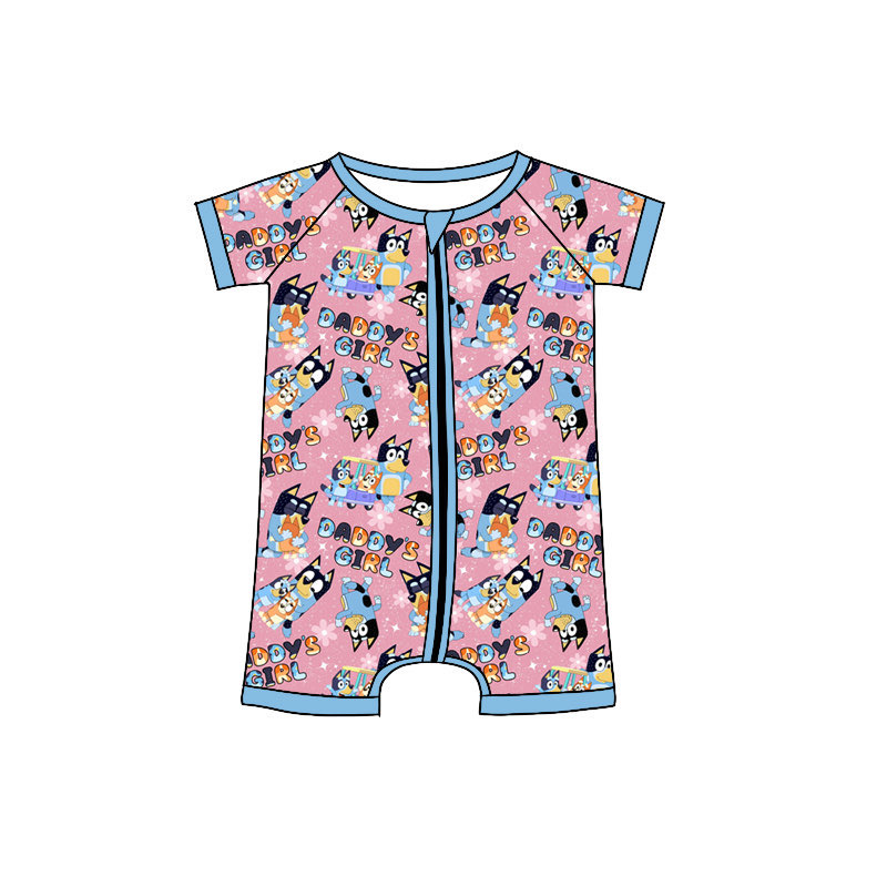 (Custom Design Preorder MOQ 5)  Cartoon Dog Print Baby Summer Sleeper Zipper Romper