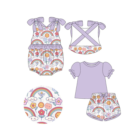 4.14(Custom Design Preorder MOQ 5 Each Design) Rainbow Flowers Print Girls Summer Matching Clothes Sisters Wear