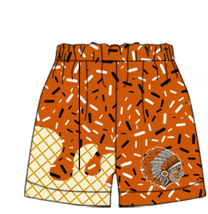 (Custom Design Preorder MOQ 5 Each Item) Team's Indian Orange Sprinkles Print Summer Bottom Shorts Mom and Me Matching Clothes