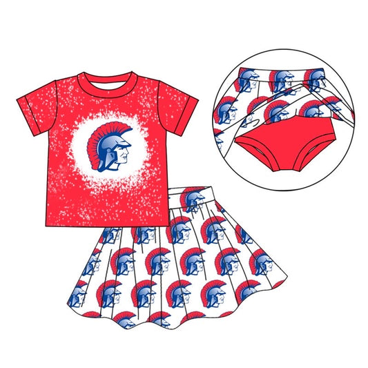 (Custom Design Preorder MOQ 5) Team's Red Print Shorts Skirts Girls Summer Clothes Set