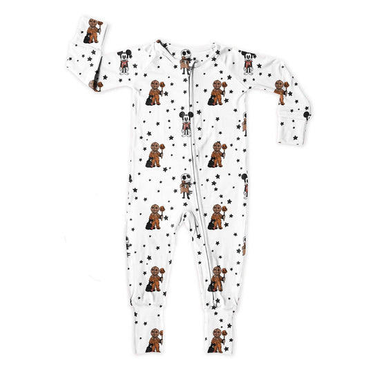 (Custom Design Preorder MOQ 5)  Cartoon Mouse Stars Print Baby Boys Halloween Sleeper Zipper Romper