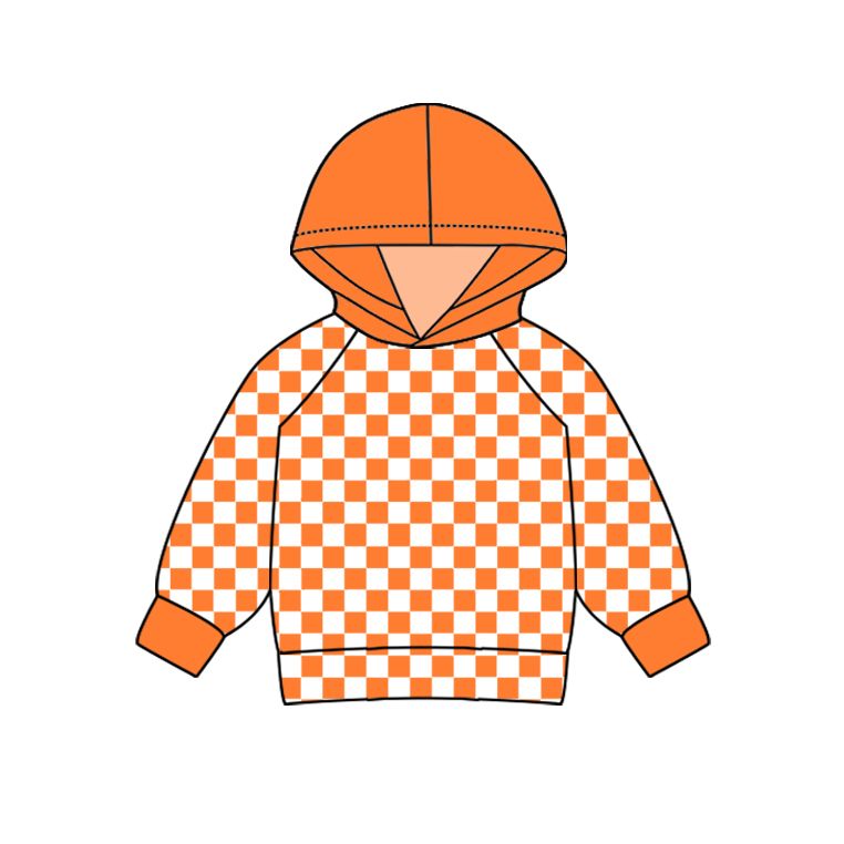 (Custom Design Preorder MOQ 5 ) Orange Plaid Print Kids Fall Hoodie Top