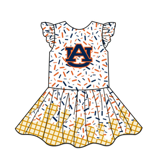 (Custom Design Preorder MOQ 5) Team's UA Sprinkles Print Girls Summer Knee Length Dress