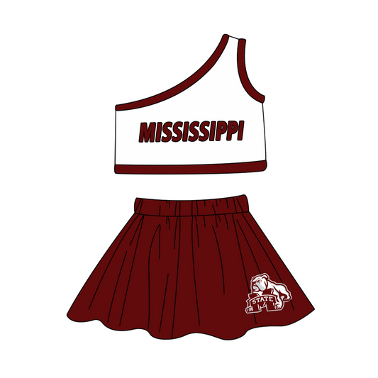 (Custom Design Preorder MOQ 5) Team's MISSISSIPPI Print Girls Summer Skirts Clothes Set