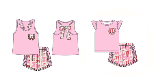 12.14(Custom Design Preorder MOQ 5 Each Design) Pink Top Bows Shorts Girls Summer Matching Clothes Sisters Wear