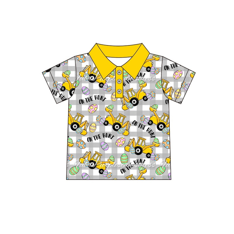 (Custom Design Preorder MOQ 5) Construction Egg Boys Easter Polo Tee Shirts Top