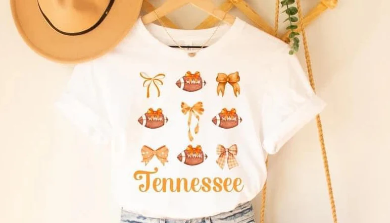 (Custom Design Preorder MOQ 5)  Team's Bows Tennessee Print Girls Summer Tee Shirts Top