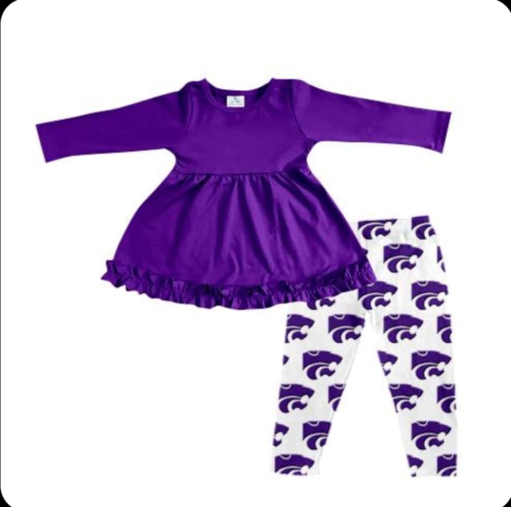 (Custom Design Preorder MOQ 5) Purple Tunic Top Team's Three Rivers Legging Pants Girls Fall Clothes Set