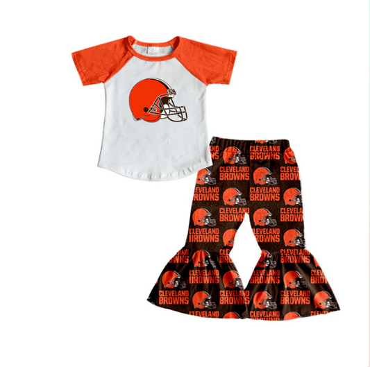 (Custom Design Preorder MOQ 5) Team's BROWNS Bell Pants Girls Clothes Set