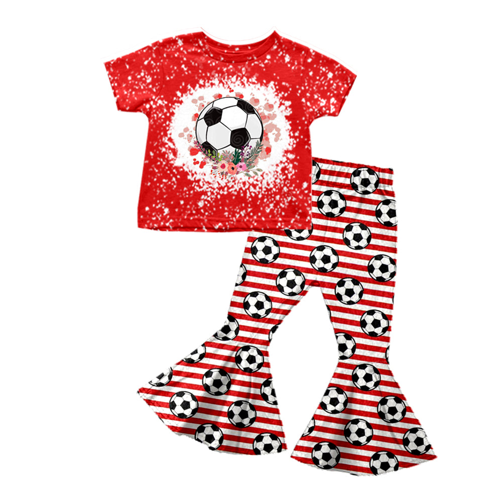 (Pre-order)GSPO1197 Soccer Flowers Top Bell Pants Girls Clothes Set