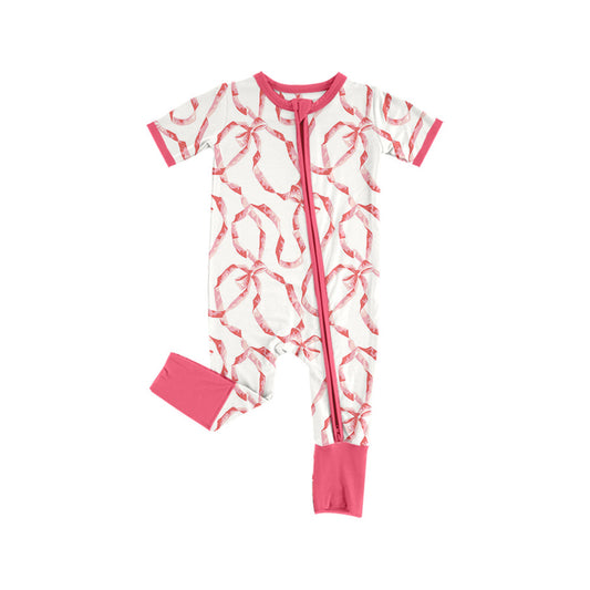 12.11(Custom Design Preorder MOQ 5) Bows Print Baby Girls Sleeper Zipper Romper