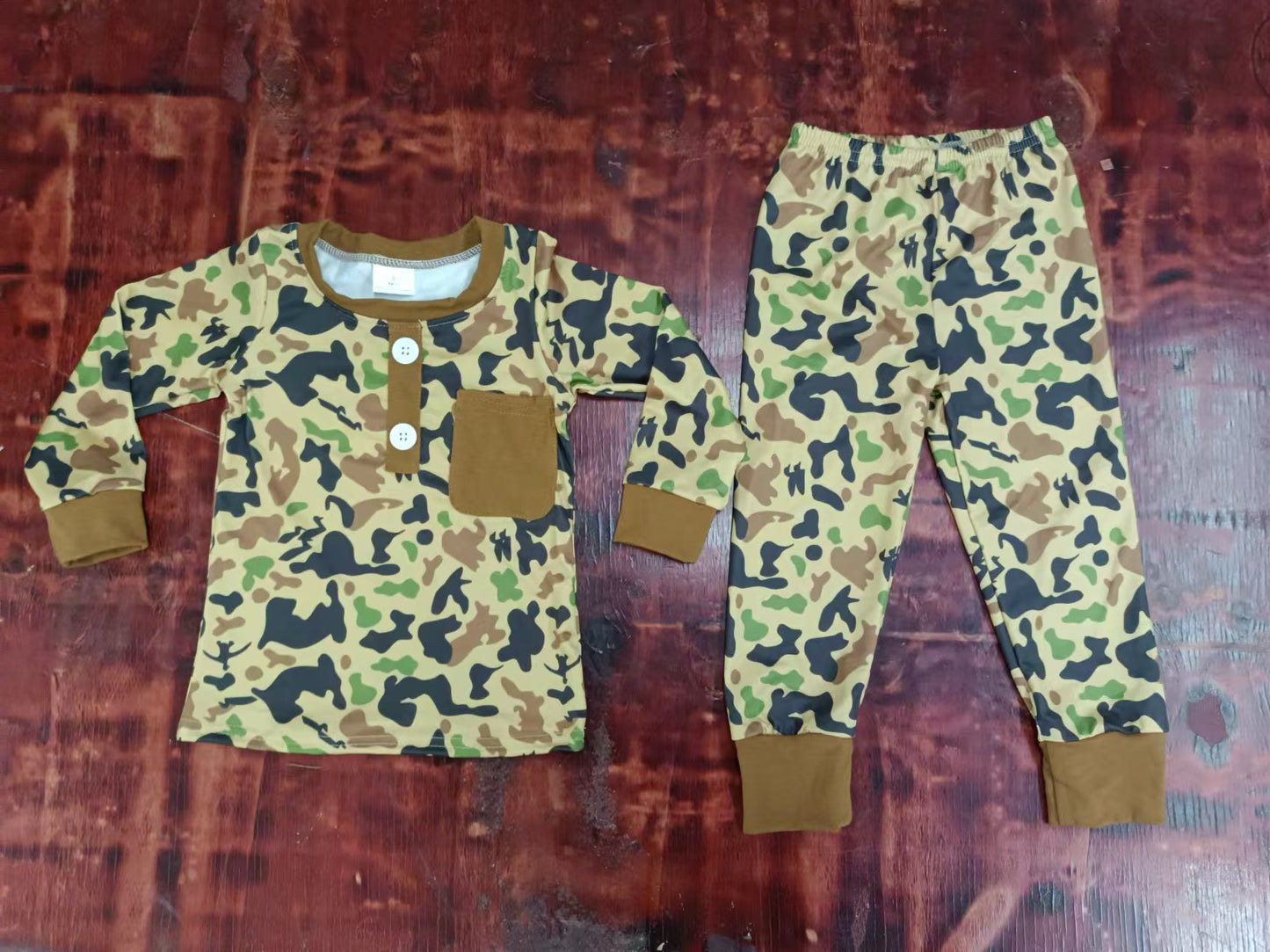 (Custom Design Preorder MOQ 5) Camo Print Boys Fall Pajamas Clothes Set