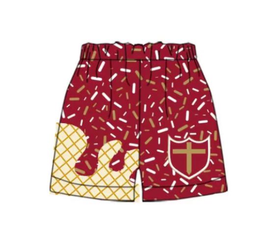 (Custom Design Preorder MOQ 5 Each Item) Team's Red Sprinkles Print Summer Bottom Shorts Mom and Me Matching Clothes