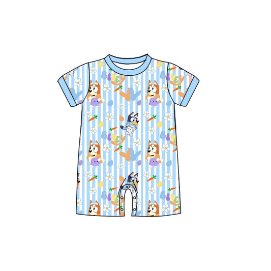 (Custom Design Preorder MOQ 5) Blue Carrot Cartoon Dog Baby Boys Easter Romper