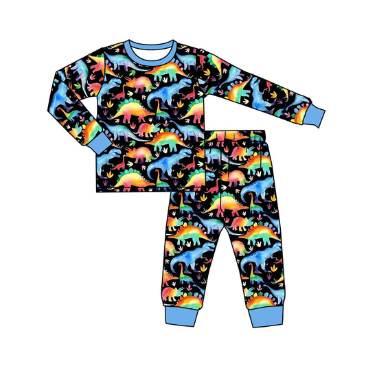 (Custom Design MOQ 5)  Colorful Dinosaur Print Boys Pajamas Clothes Set