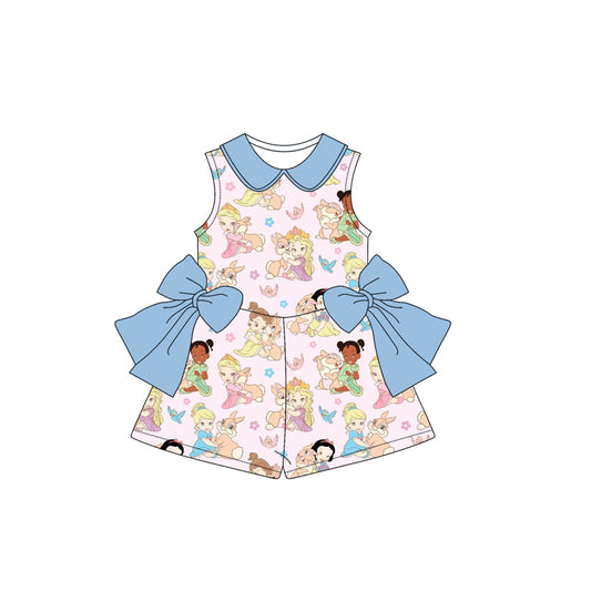 (Custom Design Preorder MOQ 5) Cartoon Princess Print Girls Summer Jumpsuits