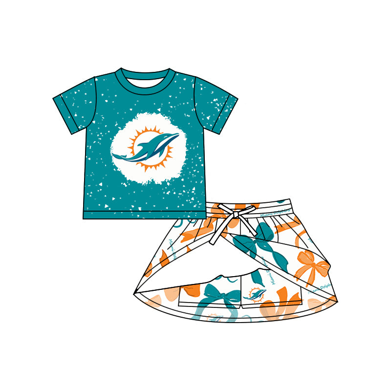 (Custom Design Preorder MOQ 5) Team's Miami Dolphins Top Skirts Shorts Girls Summer Clothes Sets