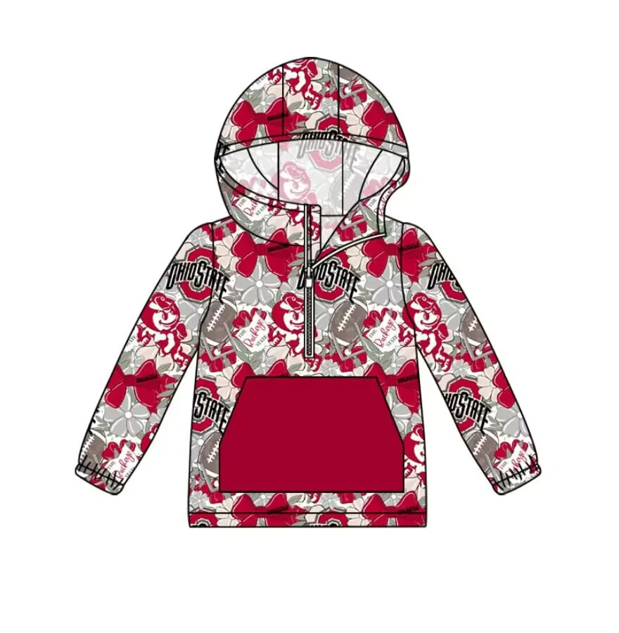 (Custom Design Preorder MOQ 5 ) Team's OHIOSTATE Bows Print Girls Fall Zipper Hoodie Top