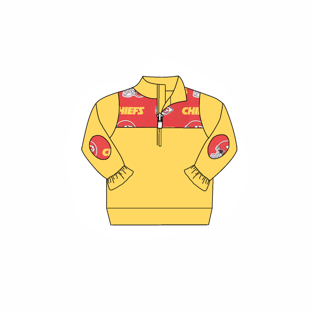 (Custom Design Preorder MOQ 5) Team's KC Red Yellow Print Girls Pullover Zipper Tee Shirts Top