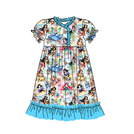 12.16(Custom Design Preorder MOQ 5) Cartoon Princess Flowers Print Girls Summer Ankle Length Nightdress