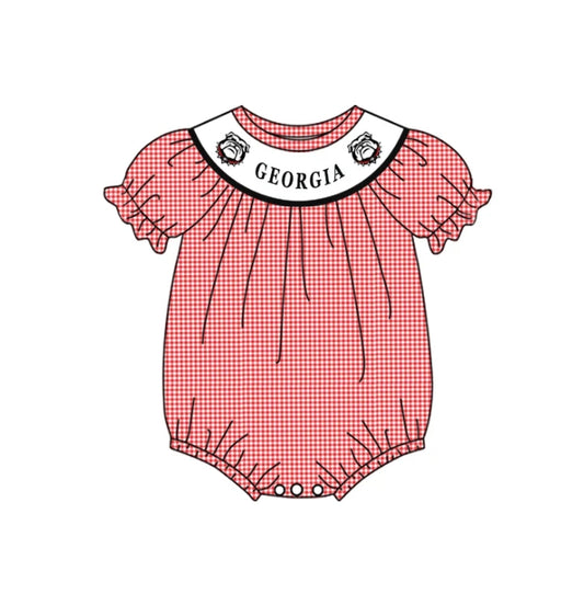 (Custom Design Preorder MOQ 5) Team's Georgia Plaid Print Baby Girls Summer Romper