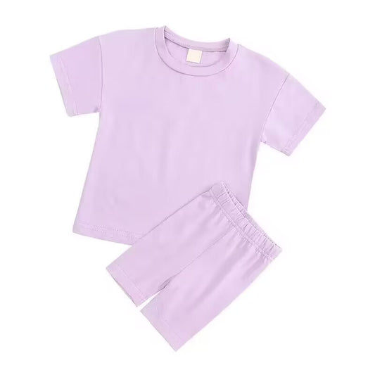 (Custom Design Preorder MOQ 5) Violet Color Shorts Kids Summer Pajamas Clothes Set