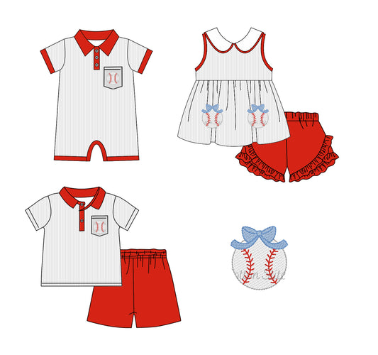 11.22(Custom Design Preorder MOQ 5 Each Design) Baseball Stripes Print Kids Summer Matching Clothes Sibling Wear