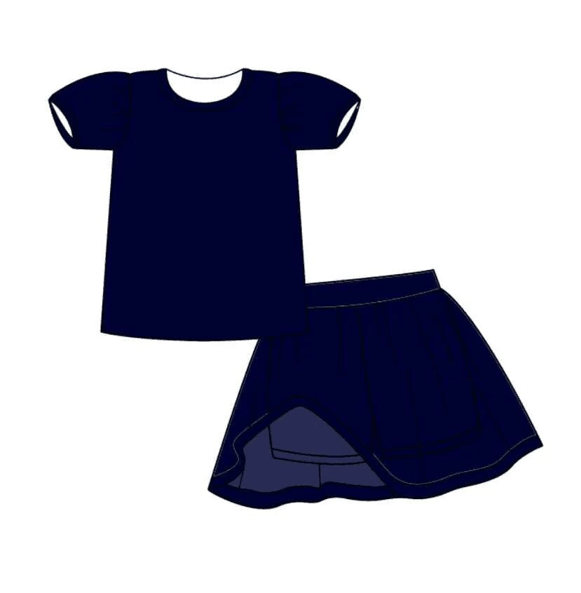 (Custom Design Preorder MOQ 5)  Navy Color Skirts Shorts Girls Summer Clothes Set