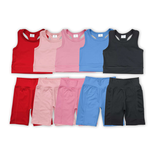 5 Colors Tank Top Shorts Girls Summer Yoga Clothes Set Sisters Sports Wear