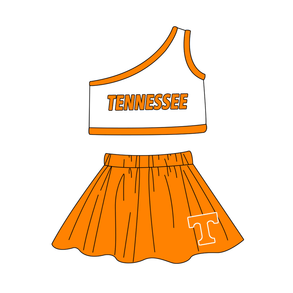 (Custom Design Preorder MOQ 5)  Team's TENNESSEE Print Girls Skirts Clothes Set