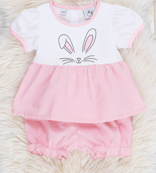 (Custom Design Preorder MOQ 5) Bunny Top Pink Shorts Girls Easter Clothes Set