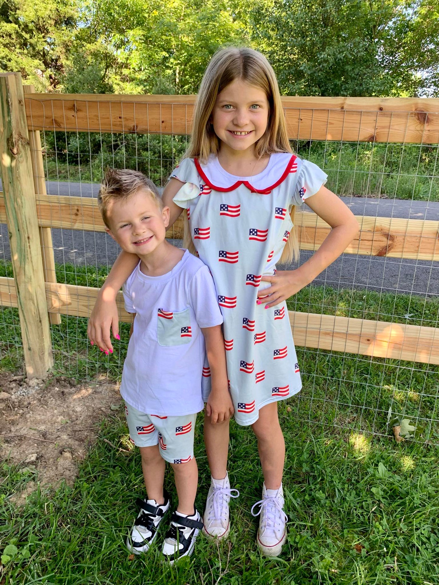 Flags Print Sibling 4th of July Matching Clothes