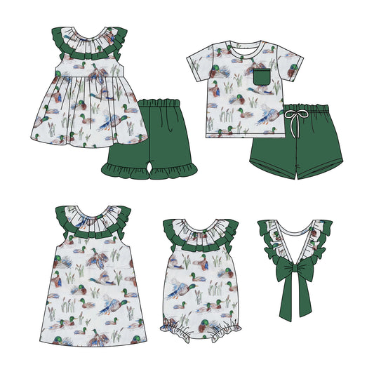 11.28(Custom Design Preorder MOQ 5 Each Design) Duck Green Print Kids Summer Matching Clothes Sibling Wear