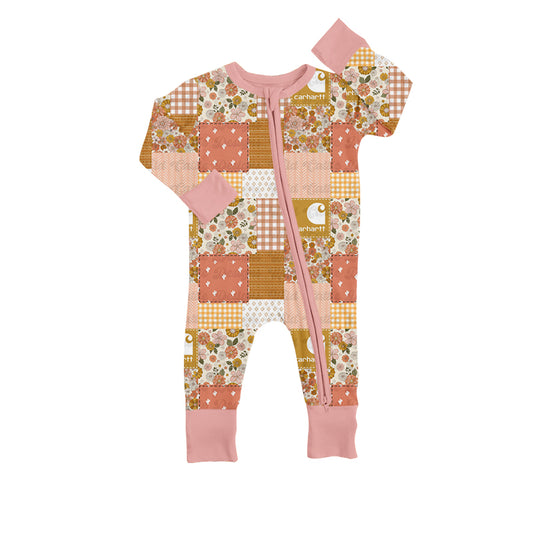 (Custom Design Preorder MOQ 5) Pink Flowers Cactus Boots Print Baby Girls Sleeper Zipper Romper