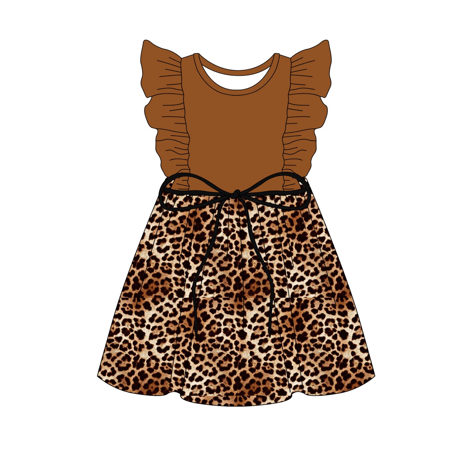 3.5(Custom Design Preorder MOQ 5) Leopard Brown Print Girls Summer Knee Length Dress