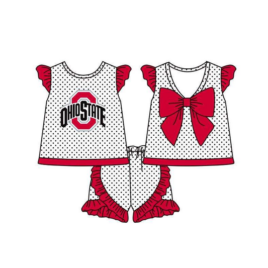 (Custom Design Preorder MOQ 5) Team's OHIOSTATE Top Dots Shorts Girls Summer Clothes Set