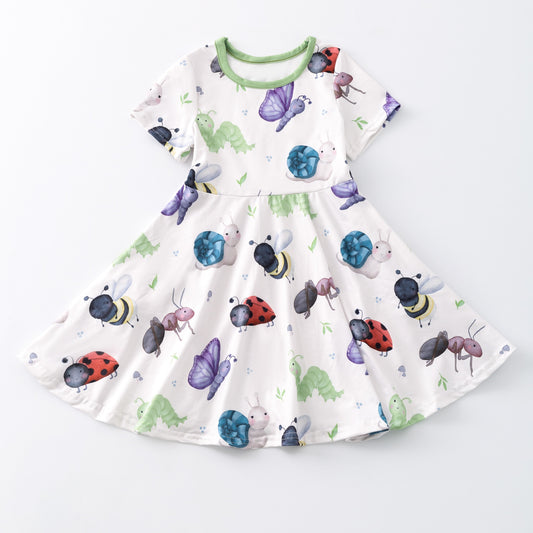 (Custom Design Preorder MOQ 5) Insect Print Girls Summer Knee Length Dress