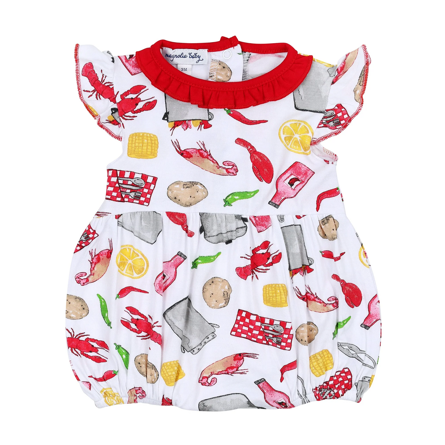 (Custom Design Preorder MOQ 5) Crawfish Print Baby Girls Summer Romper