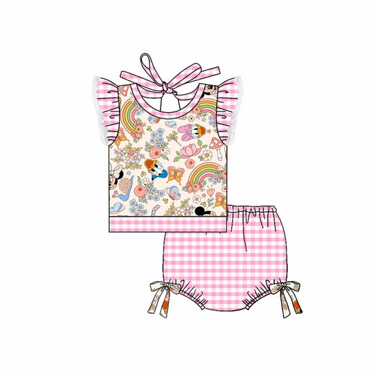 (Custom Design Preorder MOQ 5) Cartoon Duck Flowers Print Girls 2 Pieces Swimsuits