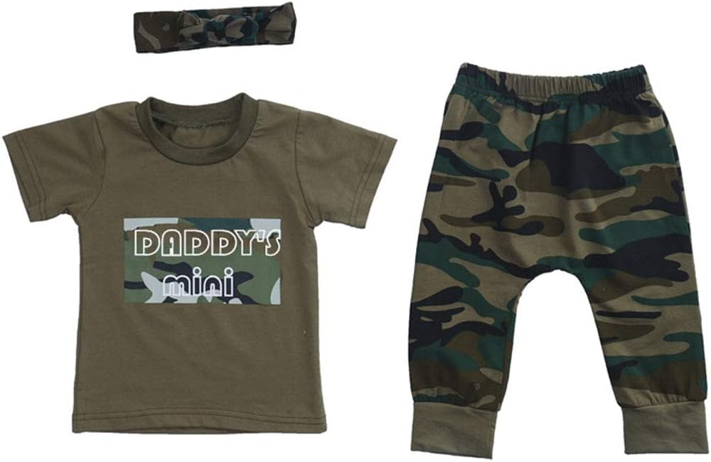 (Custom Design Preorder MOQ 5) DADDY'S MINI Camo Print Top Pants Girls Clothes Set