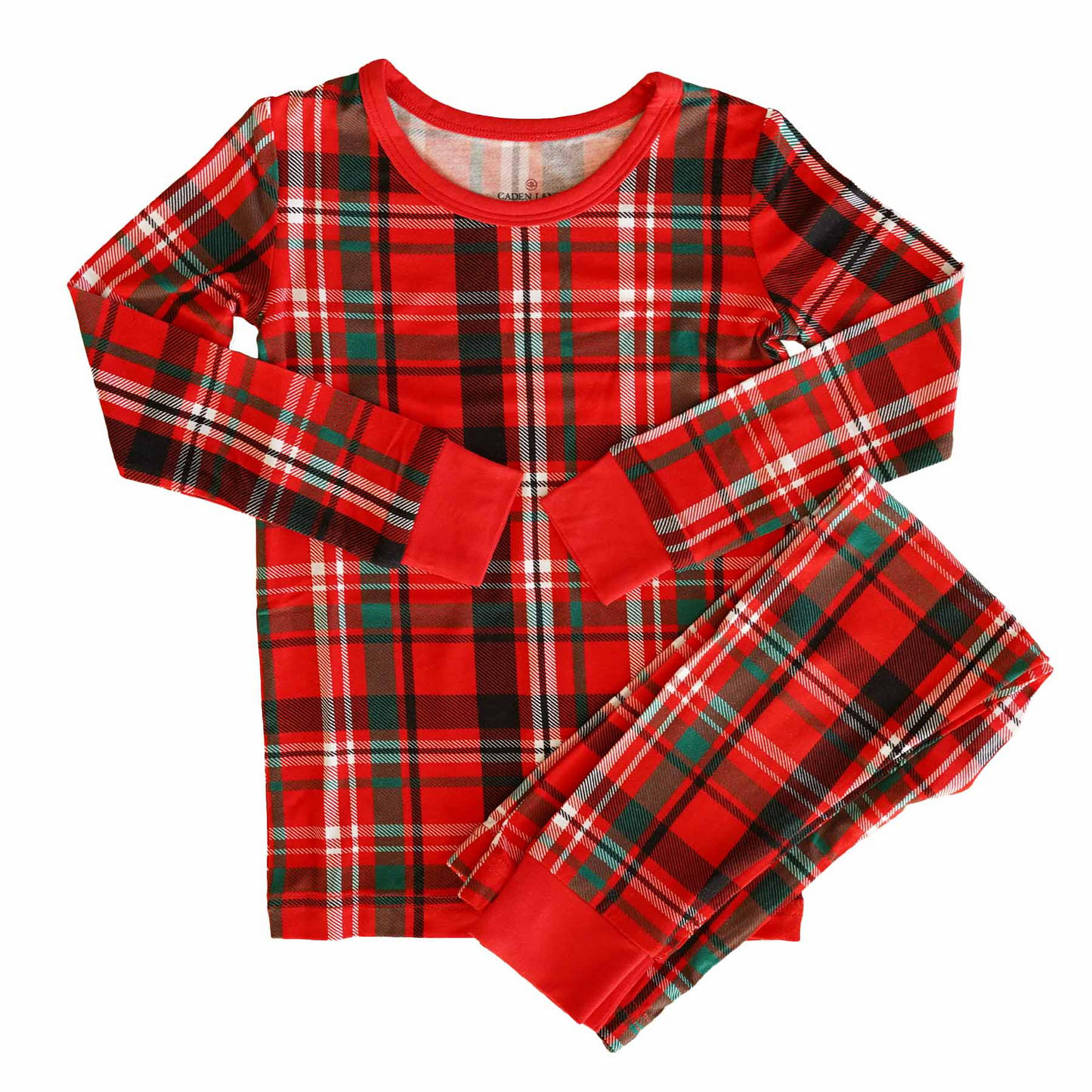 (Custom Design Preorder MOQ 5) Red Plaid Print Kids Christmas Pajamas Clothes Set