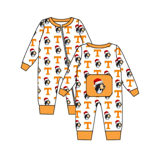 (Custom Design Preorder MOQ 5) Team's Tennessee Dog Print Baby Boys Sleeper Zipper Romper