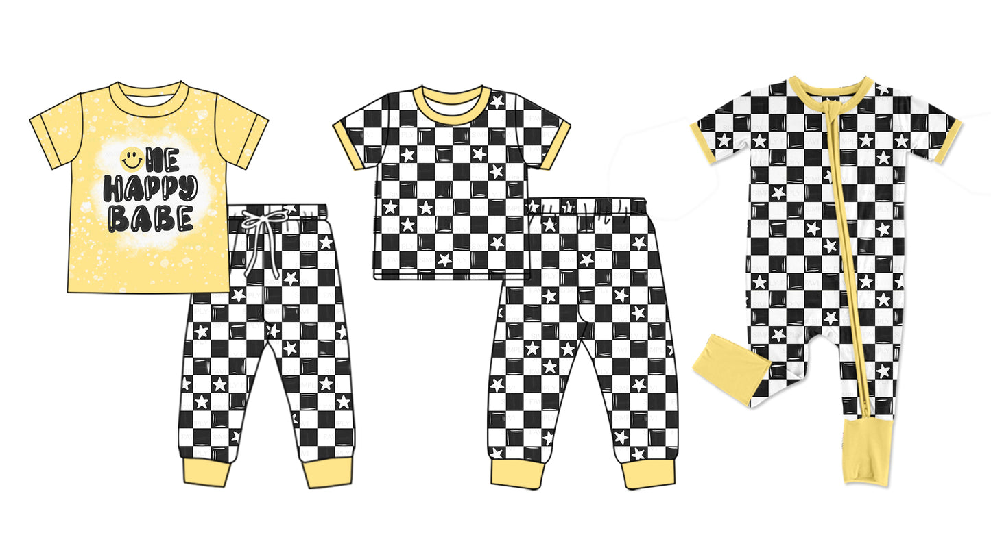 11.22(Custom Design Preorder MOQ 5 Each Design) ONE HAPPY BABE Plaid Print Boys Matching Clothes Brothers Wear