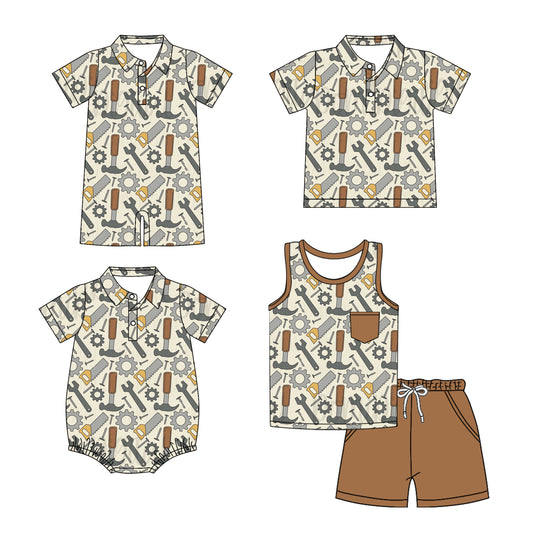 3.10(Custom Design Preorder MOQ 5 Each Design) Tool Print Boys Summer Matching Clothes Brothers Wear