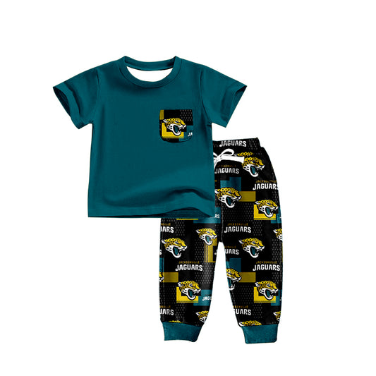 (Custom Design Preorder MOQ 5)NO.3 Team's JAGUARS Print Pocket Top Pants Boys Clothes Set