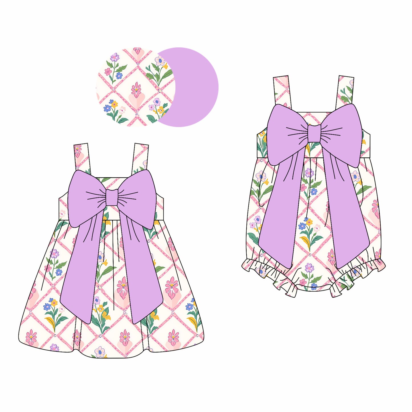 2.22(Custom Design Preorder MOQ 5 Each Design) Colorful Flowers Print Girls Summer Matching Clothes Sisters Wear