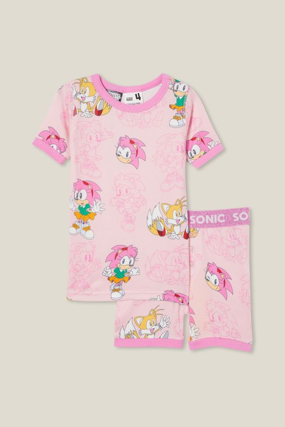 (Custom Design Preorder MOQ 5)  Cartoon Figure Pink Print Girl Summer Clothes Set